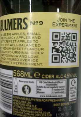 Bulmers original Cider with a QR code